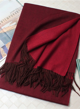 紫绒原色双面水波纹山羊绒披肩围巾两用女冬季加厚保暖纯色