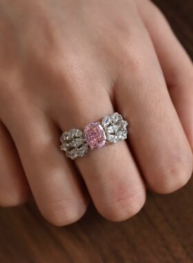 2克拉冰花切s925纯银戒指