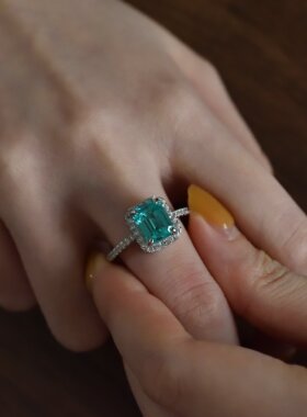 培育蓝宝石S925纯银戒指2.4ct