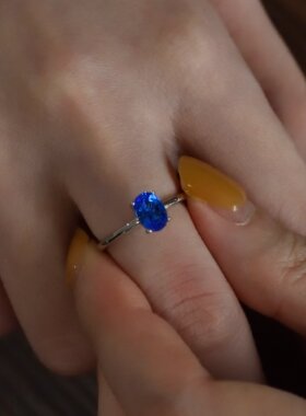 培育彩宝钴尖晶S925纯银戒指