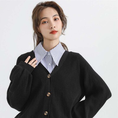 休闲涤棉条纹百搭半身领