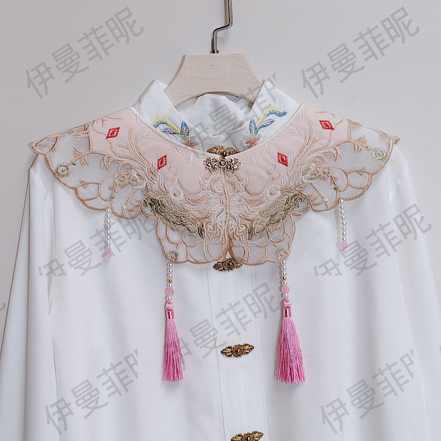 云肩流苏珍珠刺绣汉服假领斗篷