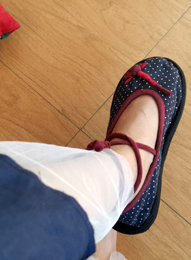 原创春夏新款女鞋单鞋浅口手工布鞋复古系带款纯手工纳底波点鞋子