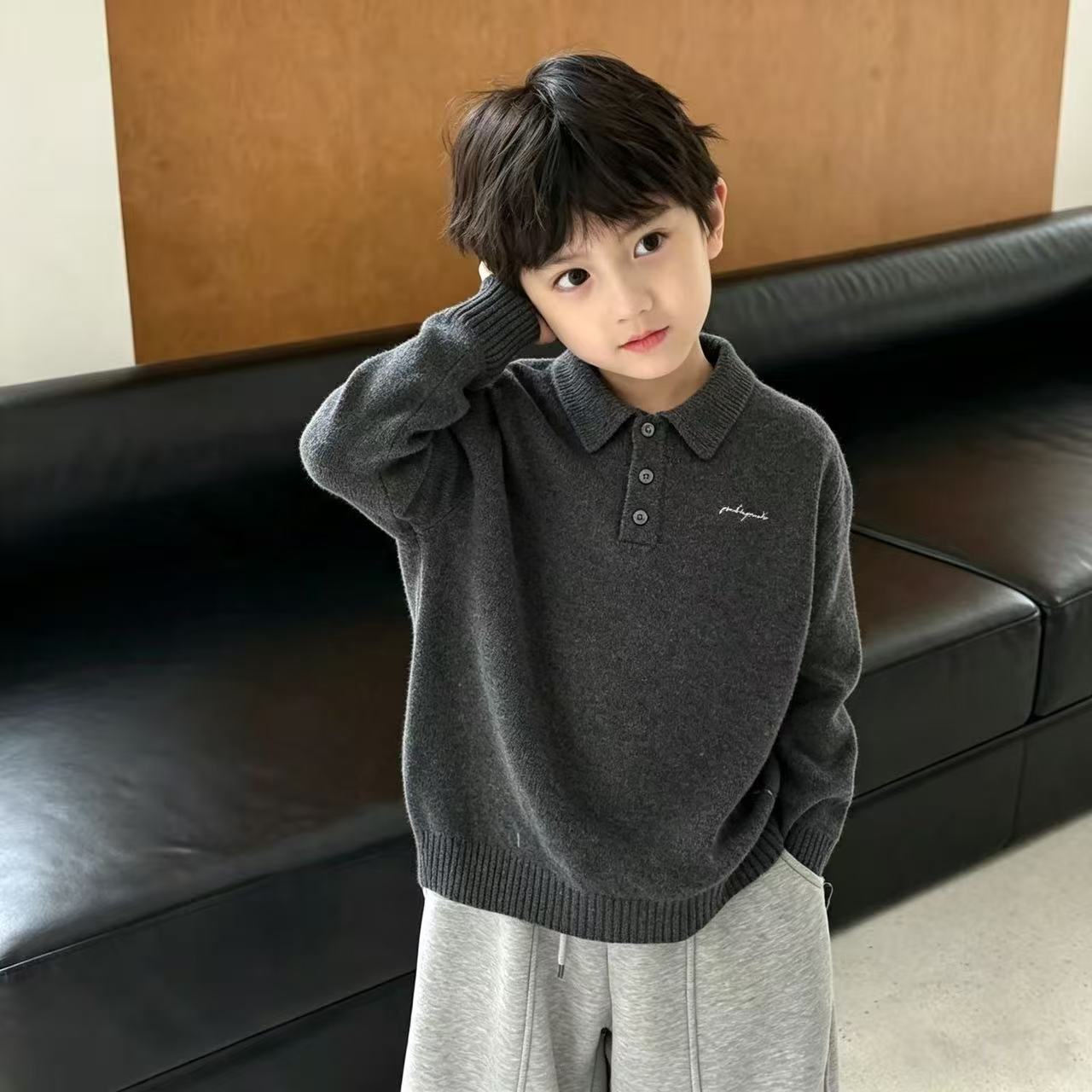 儿童POLO针织衫秋季男童百搭翻领毛衣宝宝休闲长袖针织衫秋季上衣