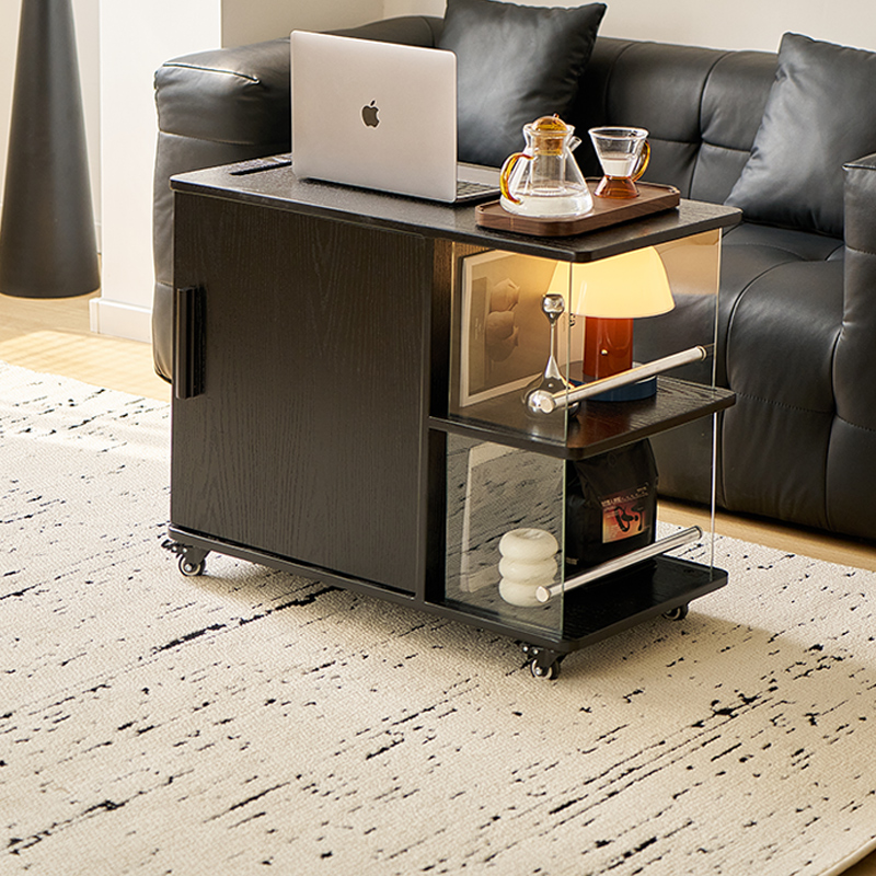 实木边几柜可移动茶台多功能茶水柜客厅沙发边柜小推车零食收纳柜
