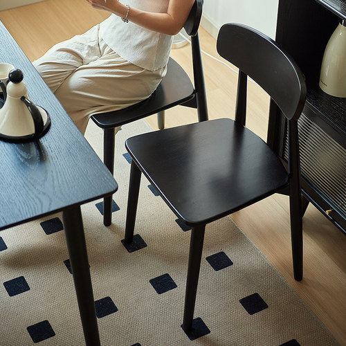 榆柳轩北欧实木餐椅黑色靠背椅子