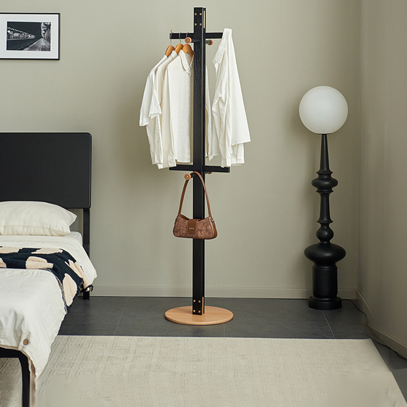 榆柳轩实木衣帽架黑色立杆挂衣架