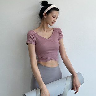 瑜伽专业训练美背健身服短袖女T恤夏季紧身短款显瘦跑步运动上衣