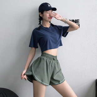 健身裤带内衬防走光假两件宽松速干瑜伽短裤专业训练跑步运动裤夏