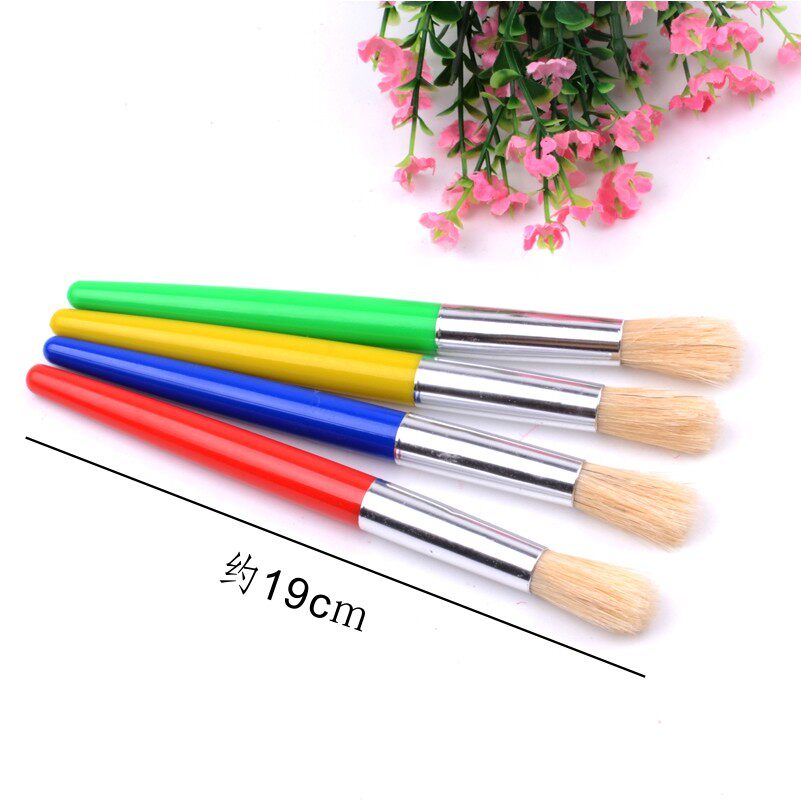 儿童DIY涂鸦笔糖果色圆头猪鬃毛绘画油画笔学生创意 画画笔刷毛刷