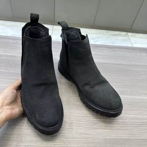 磨砂牛皮水洗羊毛保暖高帮靴