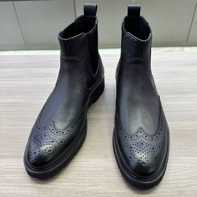 切尔西短靴男冬季马丁靴牛皮加绒