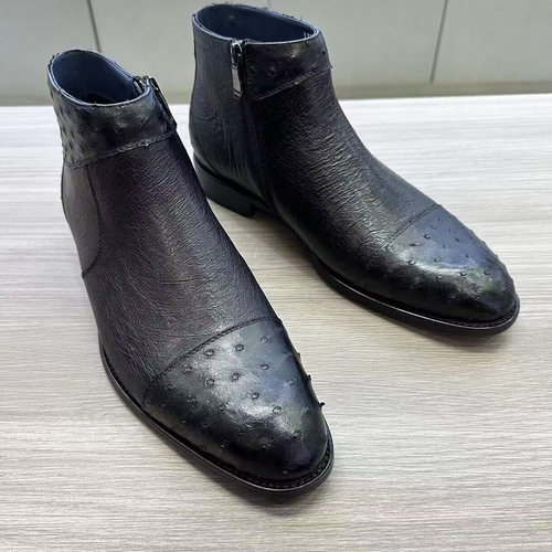 商务切尔西靴鸵鸟皮加绒保暖