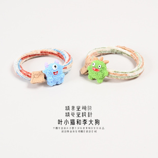 咸奶油丑萌小怪兽发绳创意高端橡皮筋扎马尾头绳小众皮标发饰