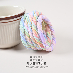 叶小猫基础发绳扎高马尾糖果色扭线麻花发绳皮套女简约彩色发饰