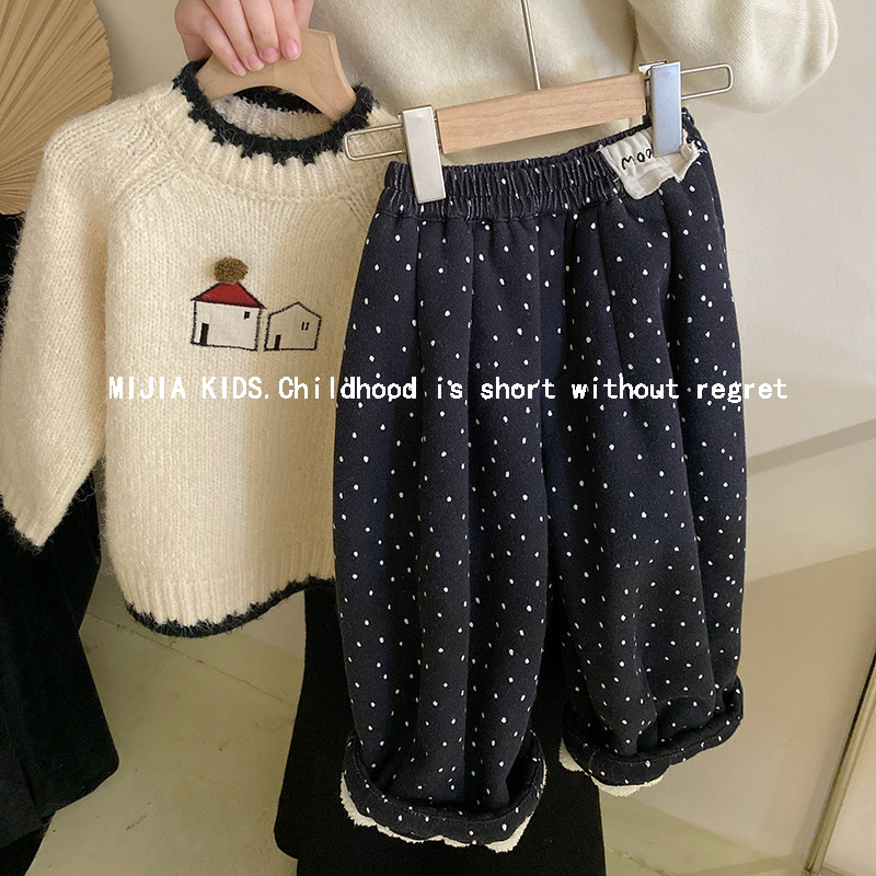 女童撞色卡通针织毛衣秋冬新款
