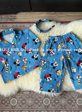 秋冬季新款儿童纯棉睡衣套装女童宝宝童装睡裤男童卡通米其家居服