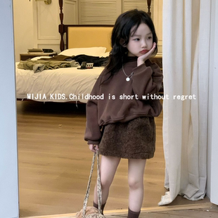 韩版童装女童加绒卫衣秋冬季新款女宝宝宽松洋气蝙蝠袖短款上衣