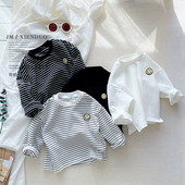 新款 儿童长袖 宝宝秋季 宽松打底衫 上衣弹力潮t T恤男女童春秋韩版