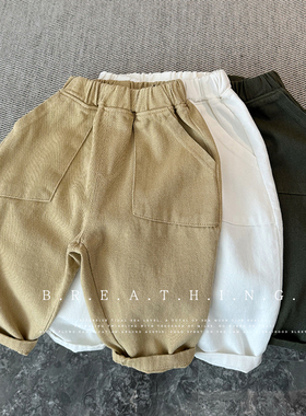 儿童新款春秋宽松洋气长裤 男女童时尚休闲奶奶裤 宝宝斜纹卡其裤