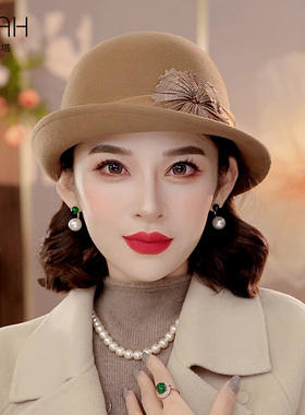 布塔羊毛礼帽女士秋冬新款羊毛呢蓓蕾帽高级感显脸小帽子PT1396
