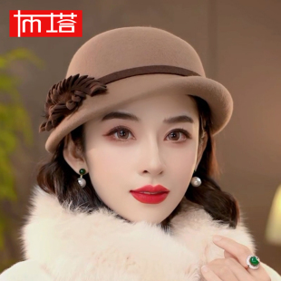 布塔秋冬羊毛礼帽出游女时尚名媛贝雷帽纯羊毛修饰脸型保暖定型帽