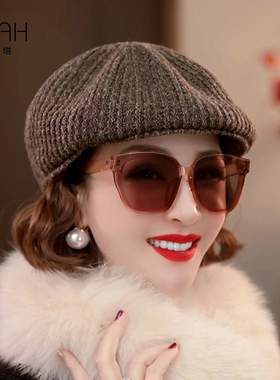 布塔复古针织贝雷帽男女秋冬大头围显脸小画家帽文艺帽子PT8059