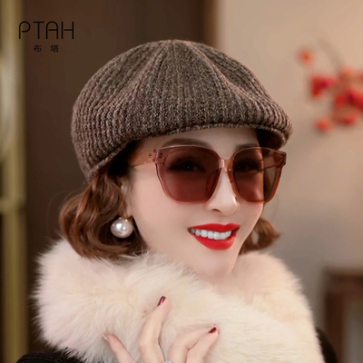 布塔复古针织贝雷帽男女秋冬大头围显脸小画家帽文艺帽子PT8059