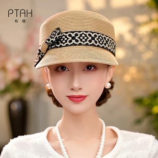 布塔马术帽时尚草帽女夏季蝴蝶结遮阳帽优雅防晒度假帽子PT1513