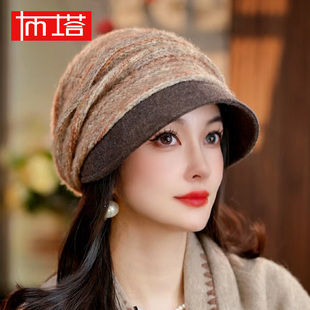 布塔针织羊毛帽子女秋冬羊绒显脸小帽子包头帽护耳帽堆堆帽PT0802