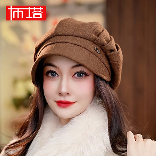 布塔羊毛呢八角帽女秋冬复古百搭显脸小时尚优雅帽子PT0822