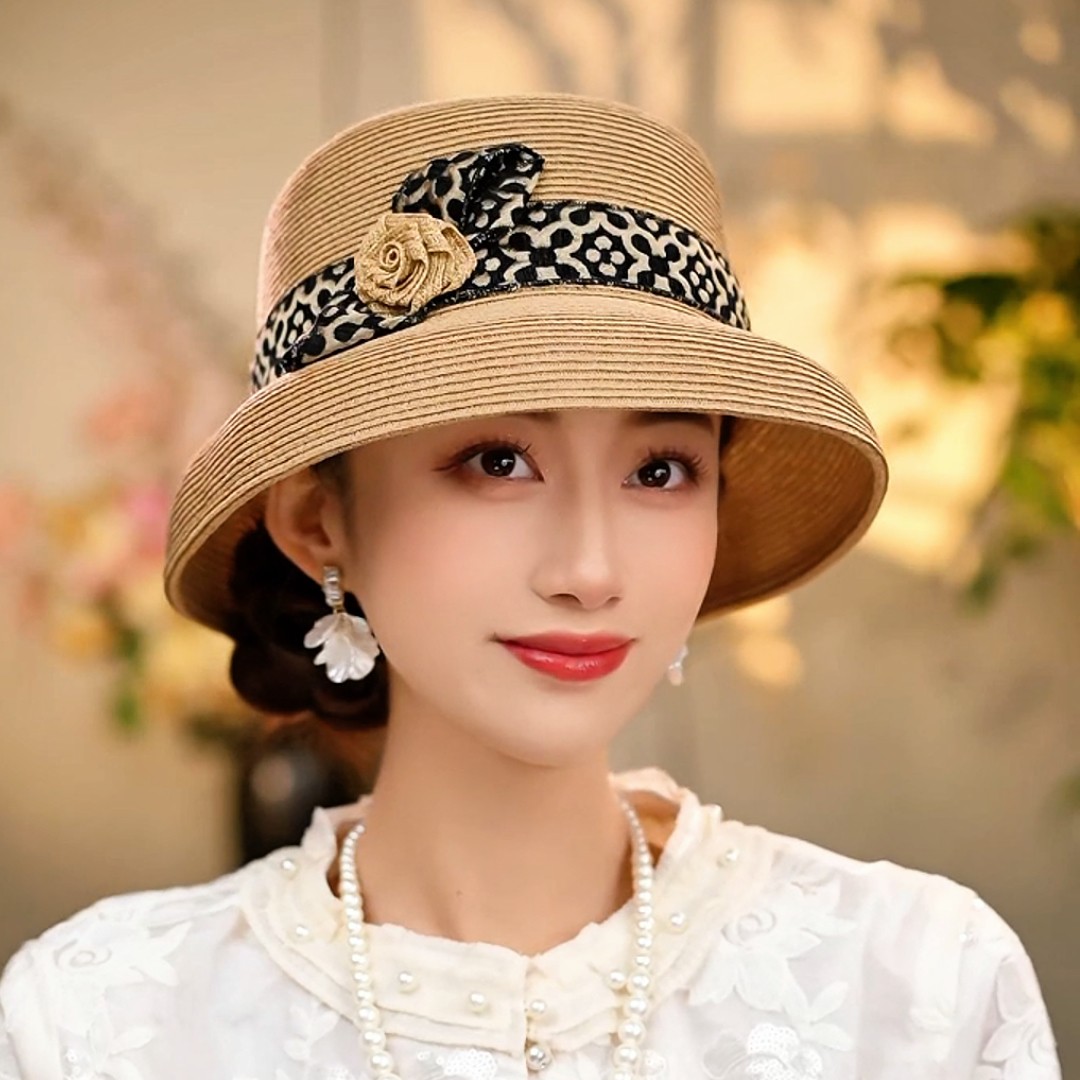 优雅草帽女夏季赫本帽赫本宽檐蝴蝶结遮阳帽防晒度假帽子PT1518