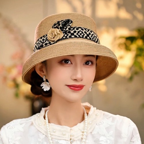 优雅草帽女夏季赫本帽赫本宽檐蝴蝶结遮阳帽防晒度假帽子PT1518
