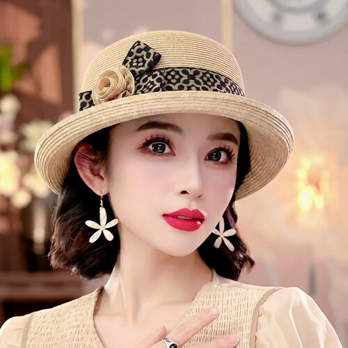 布塔宽檐草帽女夏季防晒防紫外线遮阳帽蝴蝶结花朵海边太阳帽1521