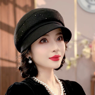 布塔秋冬季羊毛贝雷帽女士小香风渔夫帽子显脸小气质画家帽时尚