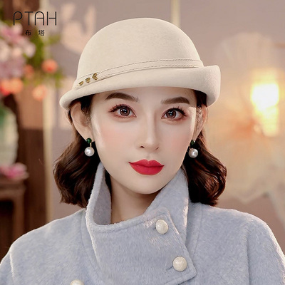 布塔纯羊毛呢帽子女秋冬时尚百搭