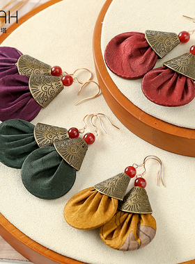 【如意扇耳饰】布塔香云纱桑蚕丝饰品百搭女士气质个性小众名族风