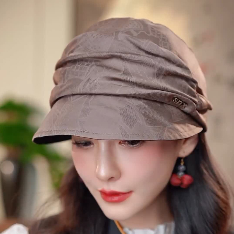 布塔香云纱花罗帽子贵妇防晒遮阳帽重磅桑蚕丝洋气时尚百搭鸭舌帽