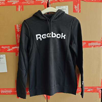 REEBOK锐步女子经典黑白字母印花毛圈宽松连帽卫衣 GV5519