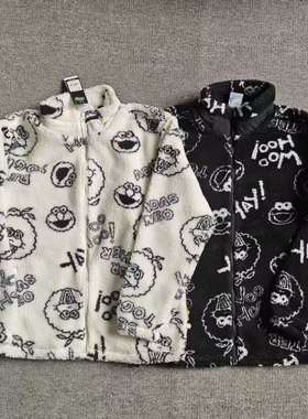 阿迪达斯NEO男装芝麻街羊羔绒棉服外套保暖夹克 HD7298 HD7299