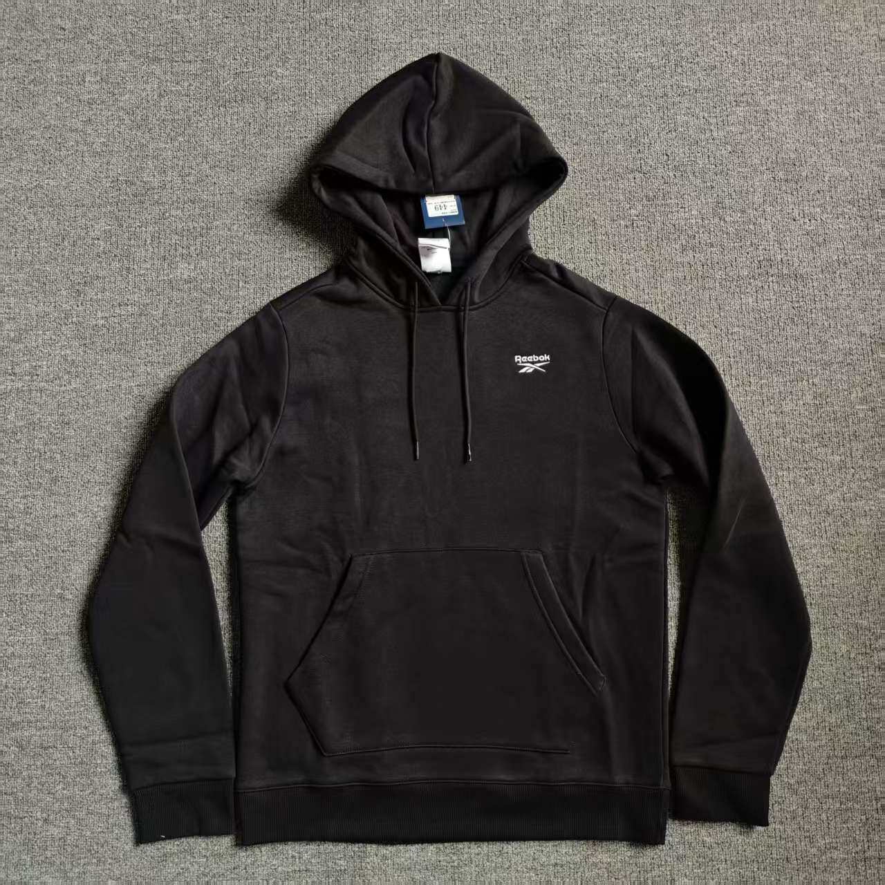 REEBOK锐步男子针织运动加绒连帽小标刺绣LOGO卫衣套头衫GR9197