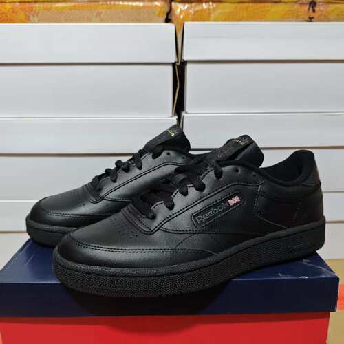 REEBOK锐步男子CLUB C 85纯黑二层牛皮经典休闲板鞋 100000153