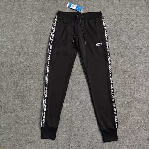 阿迪达斯三叶草女子针织涤纶透气舒适黑白串标logo缩口长裤FI7114