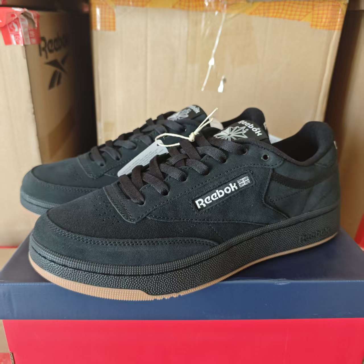 REEBOK锐步男子CLUB C 85 W PLUS黑生胶休闲板鞋24FRC901U0GH0