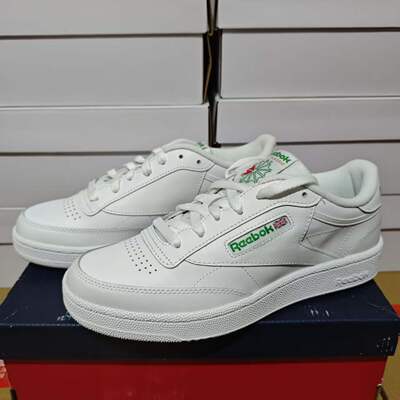 REEBOK锐步男子CLUB C 85二层牛皮白绿经典休闲板鞋 AR0456