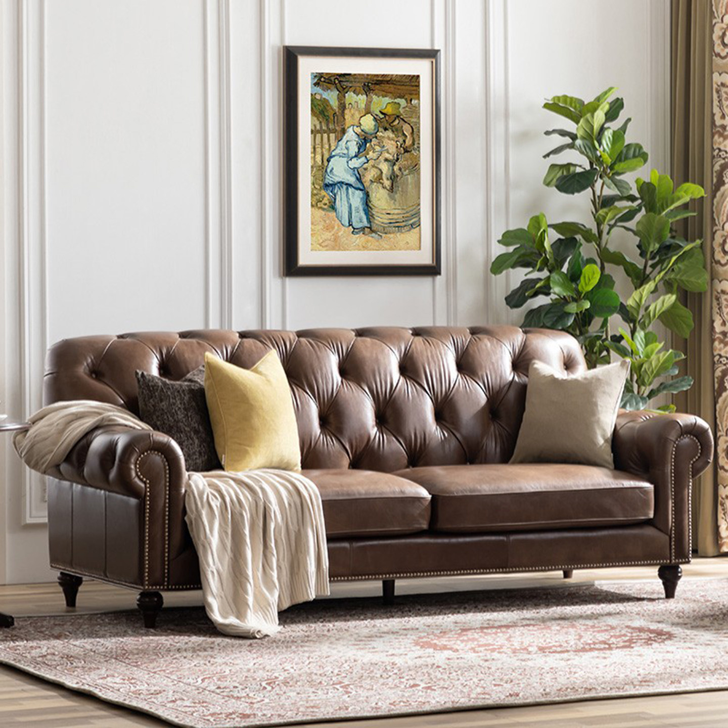 美式真皮直排沙发组合头层牛皮酒店咖啡厅别墅油蜡皮欧式雪茄吧房