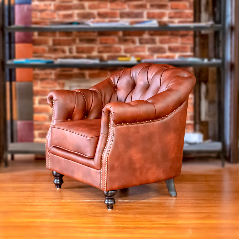 美式老虎椅单人沙发椅复古酒店高档别墅高背休闲椅客厅真皮椅子革