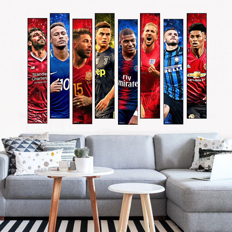 fifa梅西c罗姆巴佩创意足球海报墙贴家居卧室装饰墙纸防水玻璃贴