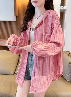 实拍 衬衫女防晒衣连帽夏季薄款大码胖mm口袋百搭外套