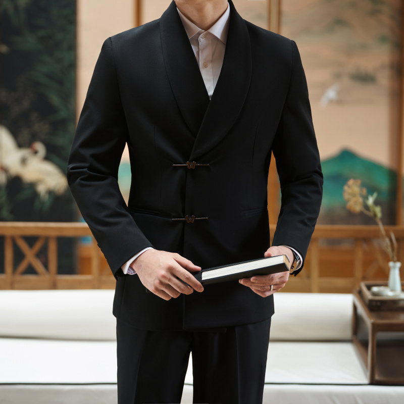 新郎礼服西装外套金属盘扣男士订婚古装短剧男主中式结婚男装套装